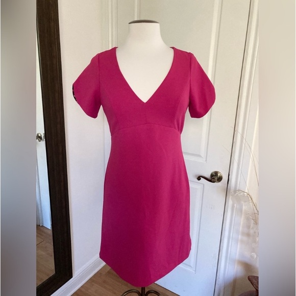 Betsey Johnson V-Neck Short Sleeve A-Line Zipper Back Scuba Crepe Dress - Picture 6 of 11